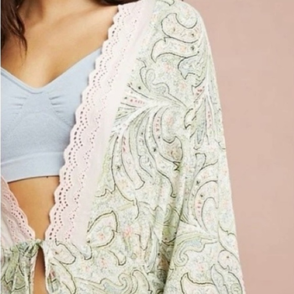 Anthropologie Florets Paisley Sleep Robe Eyelet Lace Romantic Pastel Size Small